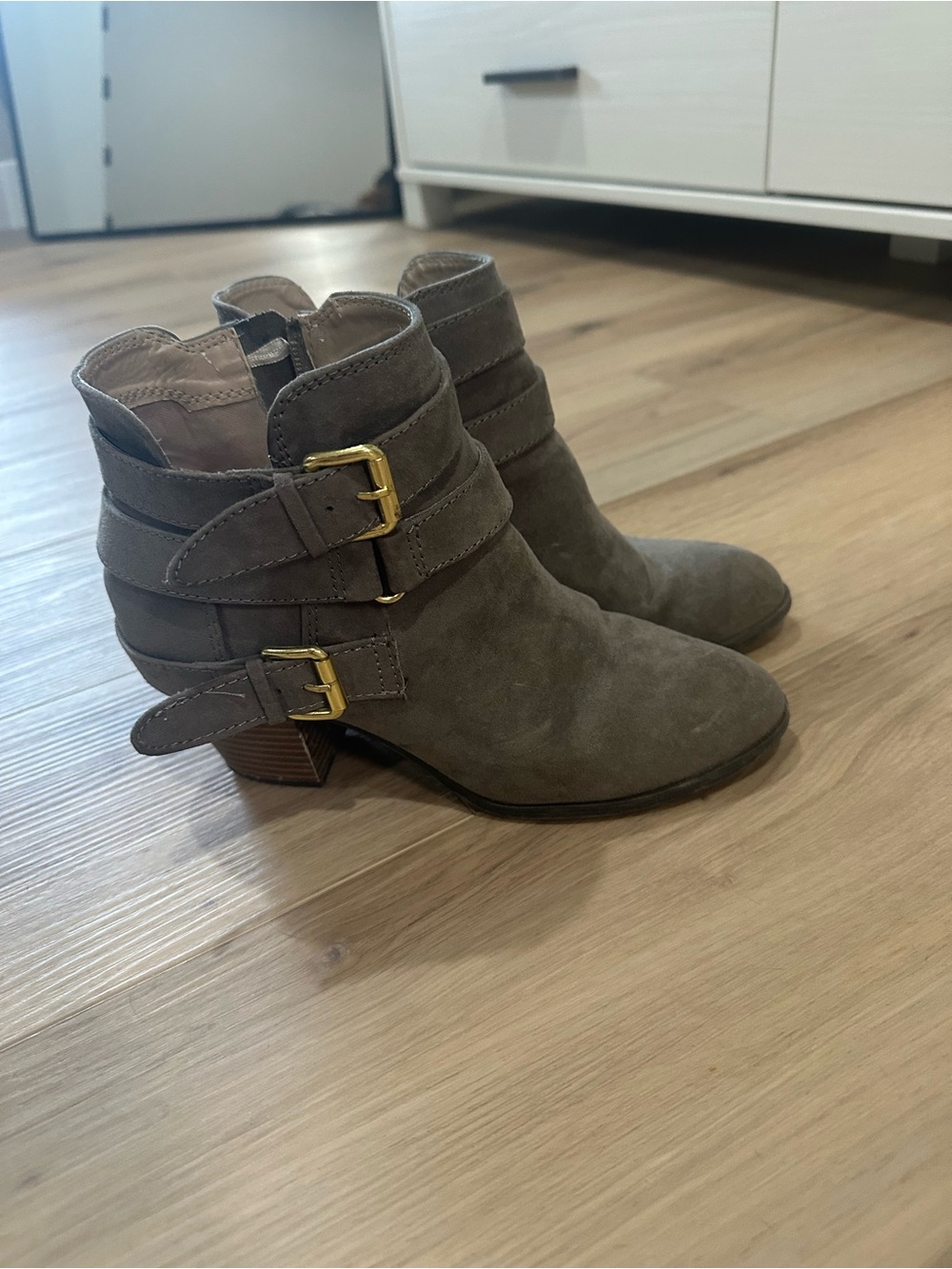 Women’s Suede Ankle Boots with Buckle Straps